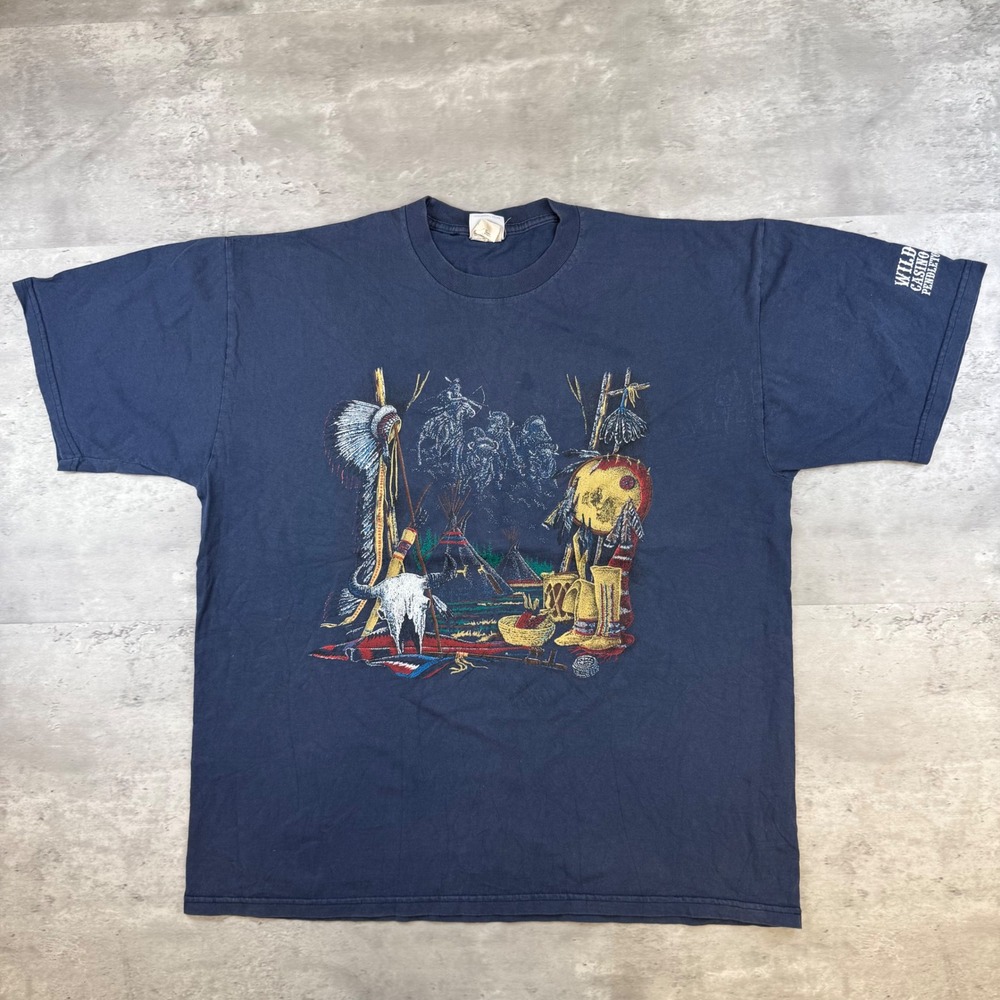 Jerzees Wildhorse Casino Pendleton Native American Graphic T-Shirt Mens XL Navy